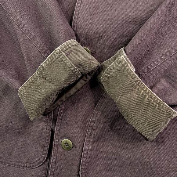 LL Bean Jacket Mens Large Tall Brown Canvas Flannel Lined Corduroy Collar Chore - Picture 3 of 14